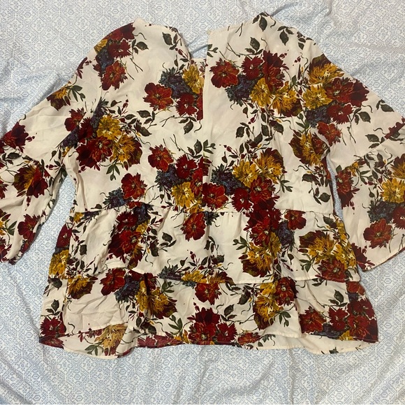 Time and Tru Floral Blouse - Red, Yellow, Cream - Picture 2 of 2